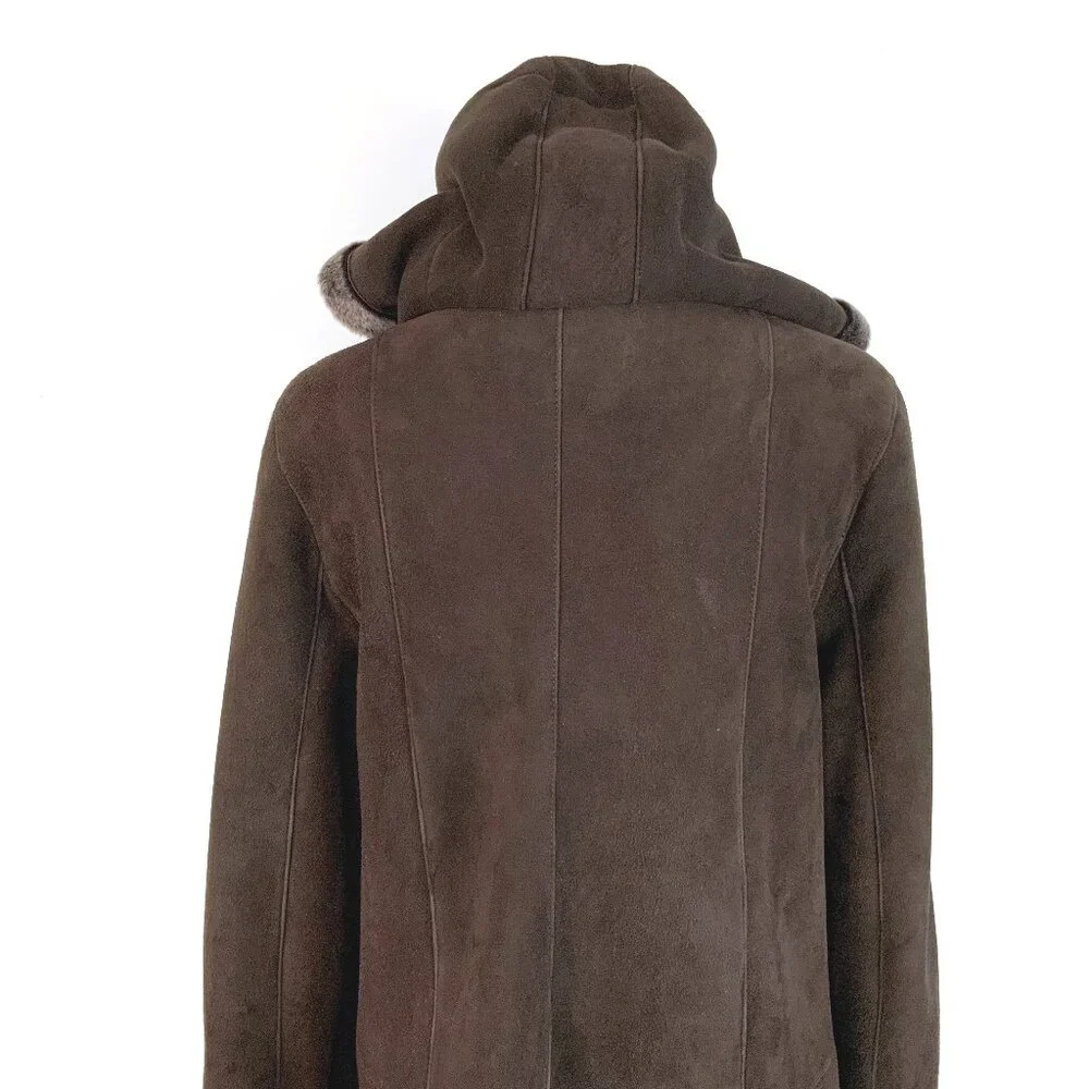 Marco Gianotti Macy's Brown Genuine Sherling Hooded Coat Sz 8 - Picture 16 of 16